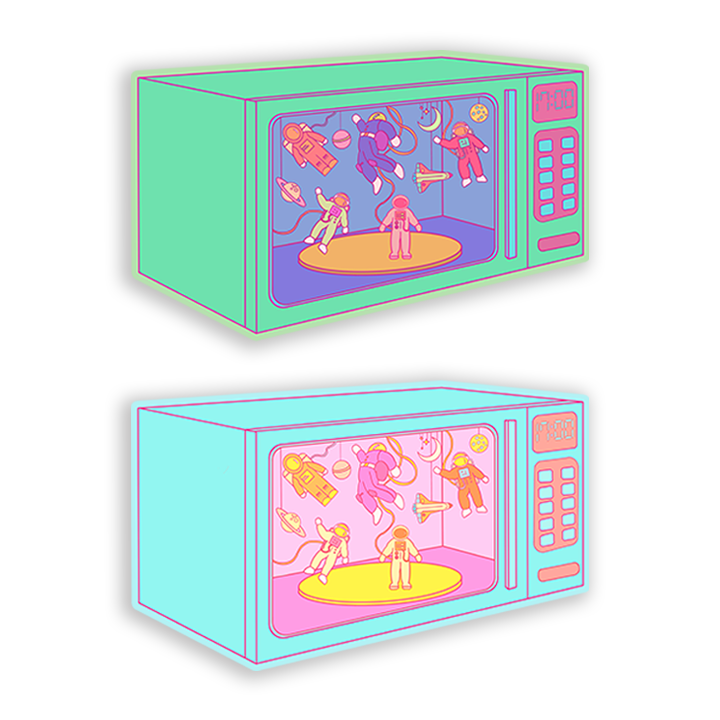 Microwave Astronaut Cute Die Cut Sticker Set of 2