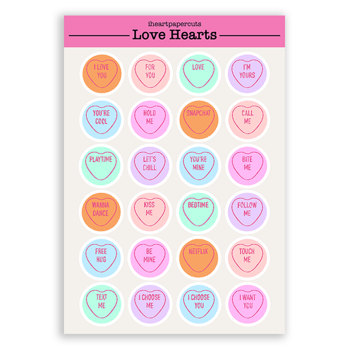 Love Hearts Sticker Sheet