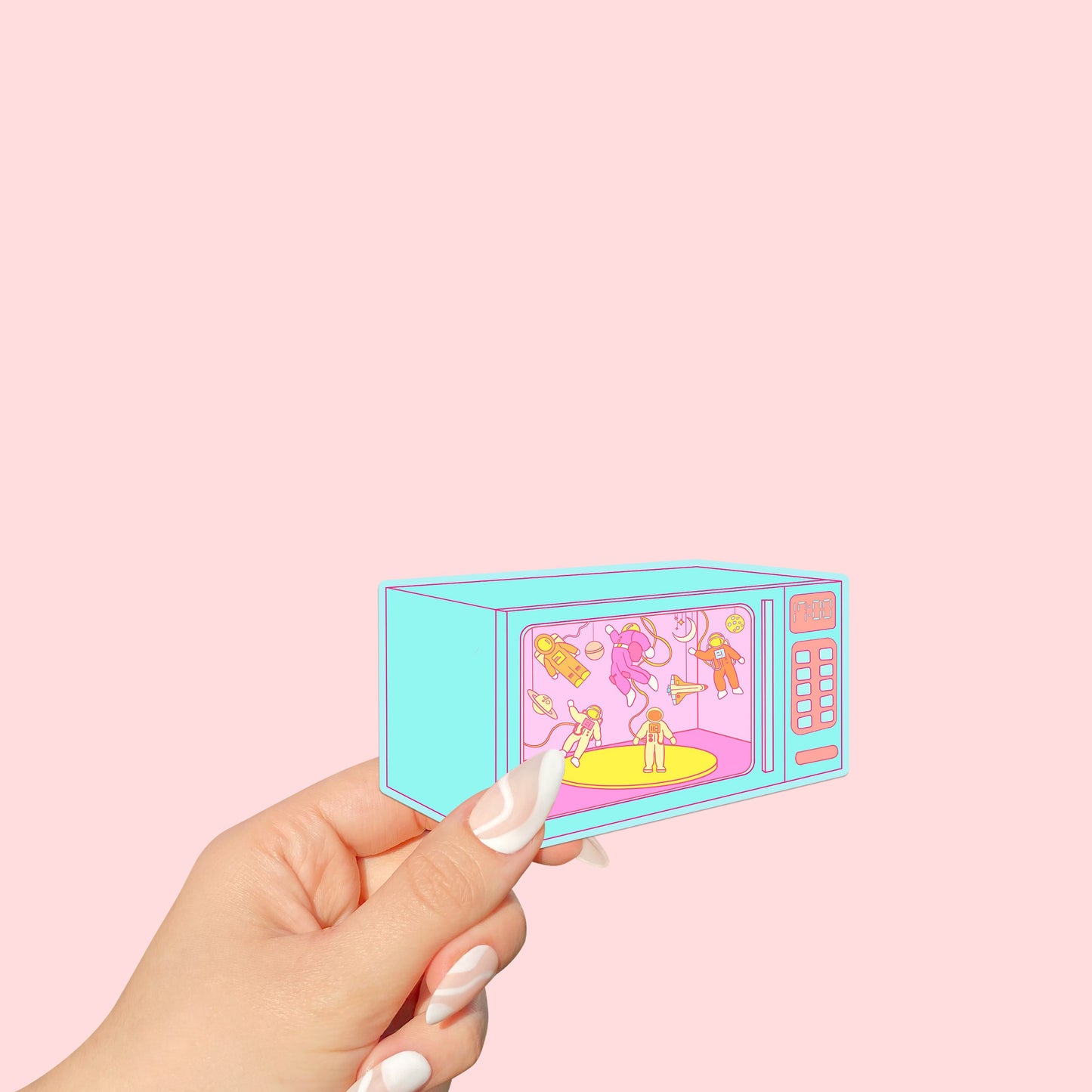 Microwave Astronaut Cute Die Cut Sticker Set of 2