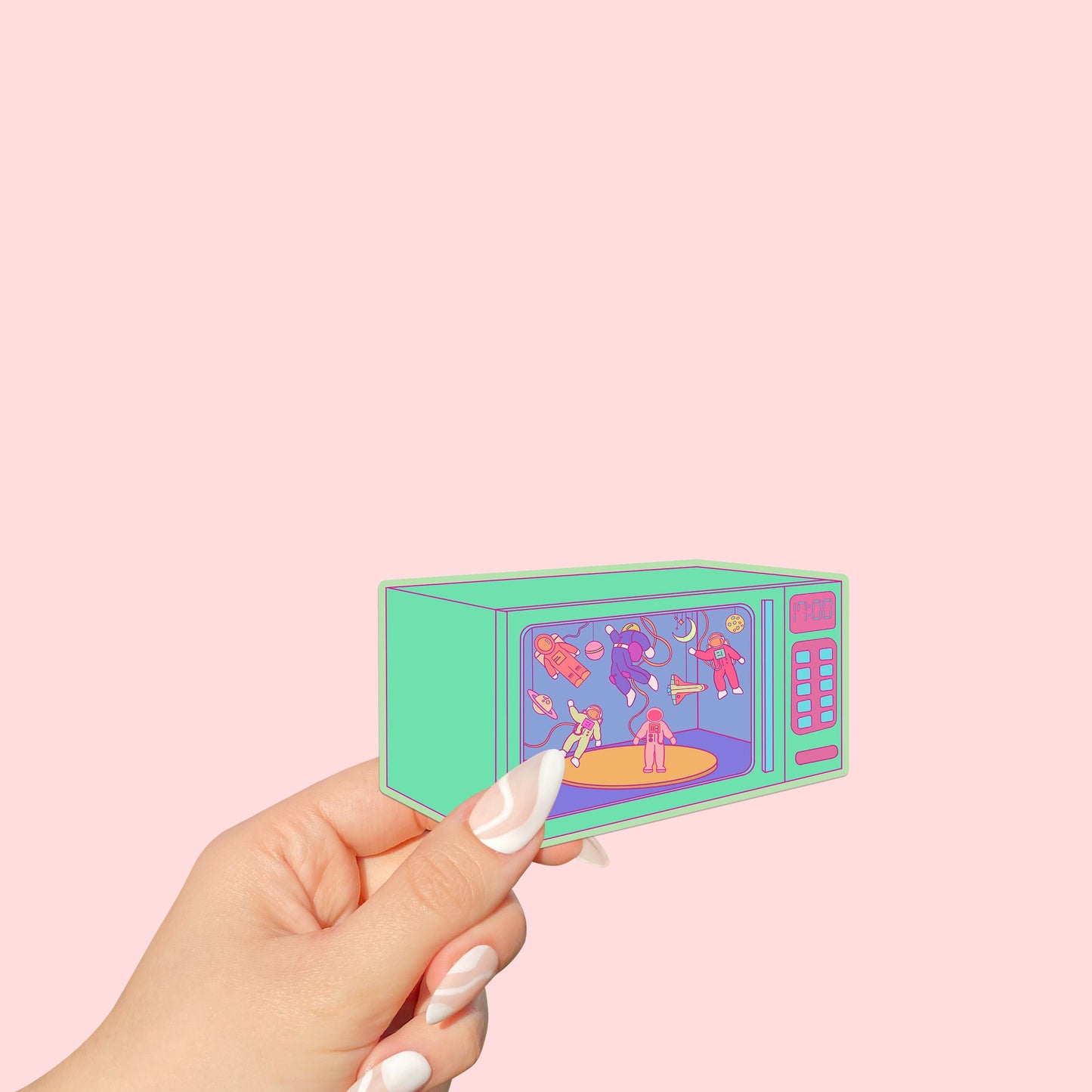 Microwave Astronaut Cute Die Cut Sticker Set of 2