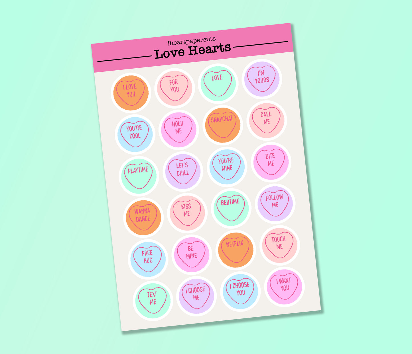 Love Hearts Sticker Sheet